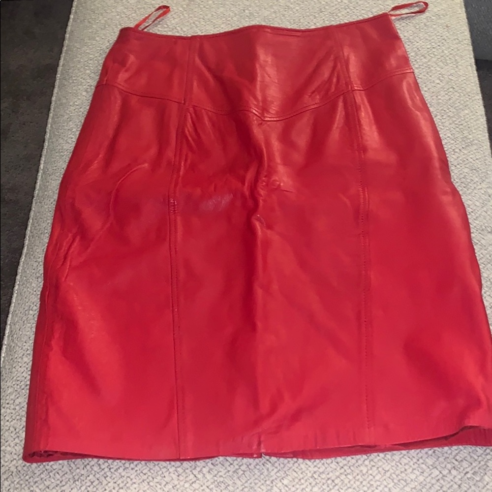 Red leather skirt